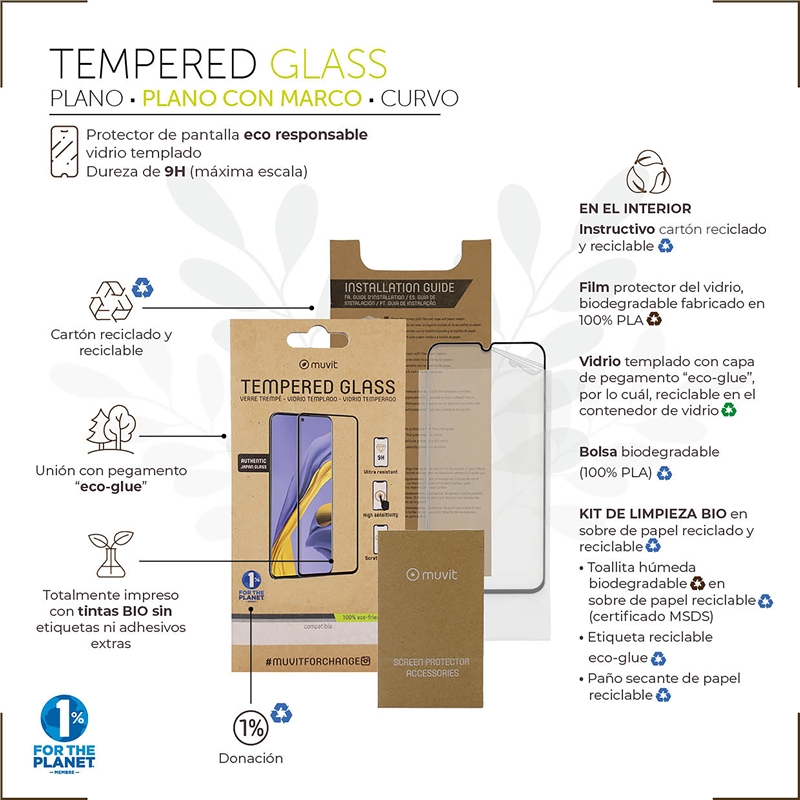 muvit for change protector pantalla compatible con Apple iPhone 14 Plus/13 Pro Max vidrio templado plano