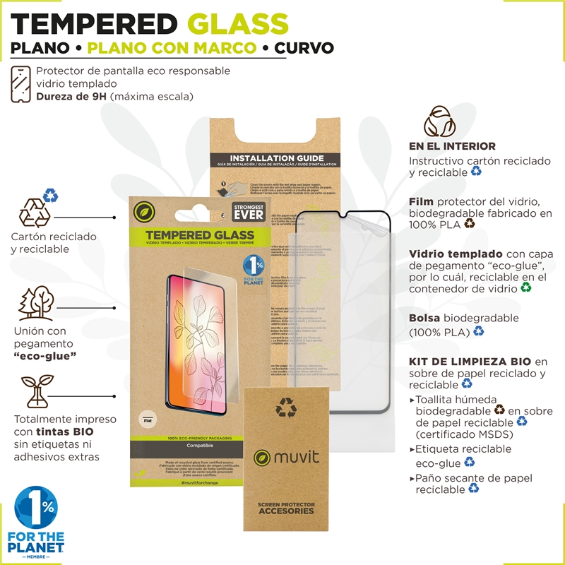 muvit for change protector pantalla compatible con Oppo A78 5G/A58 5G vidrio templado plano