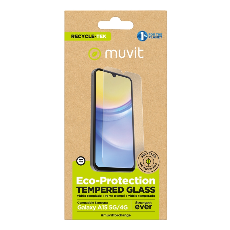 muvit for change protector pantalla compatible con Samsung Galaxy A15 4G/5G vidrio templado plano