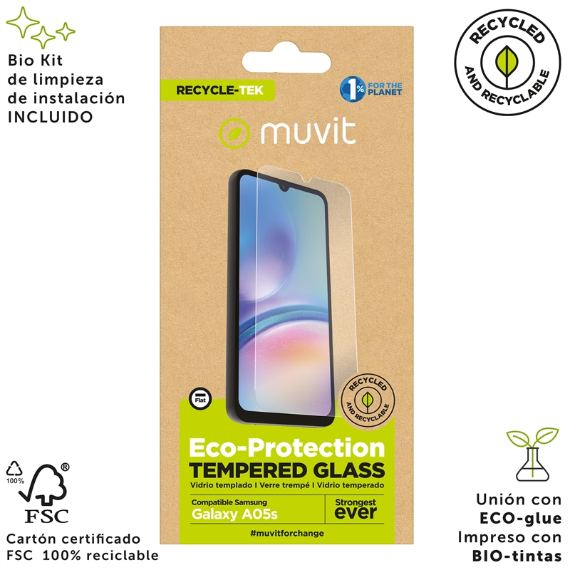 muvit for change protector pantalla compatible con Samsung Galaxy A05S vidrio templado plano
