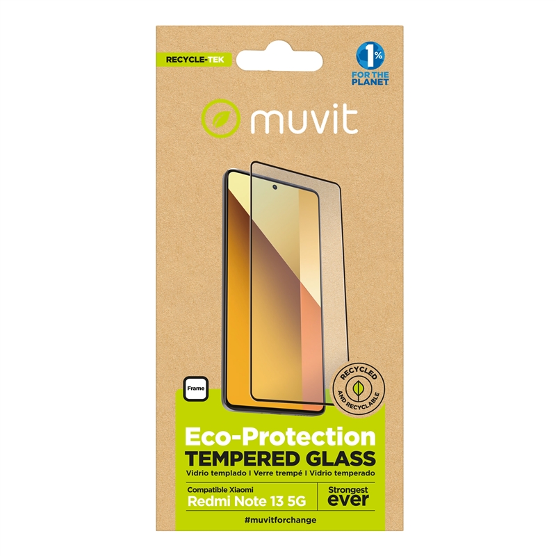 muvit for change protector pantalla compatible con Xiaomi Redmi Note 13 5G vidrio plano marco negro