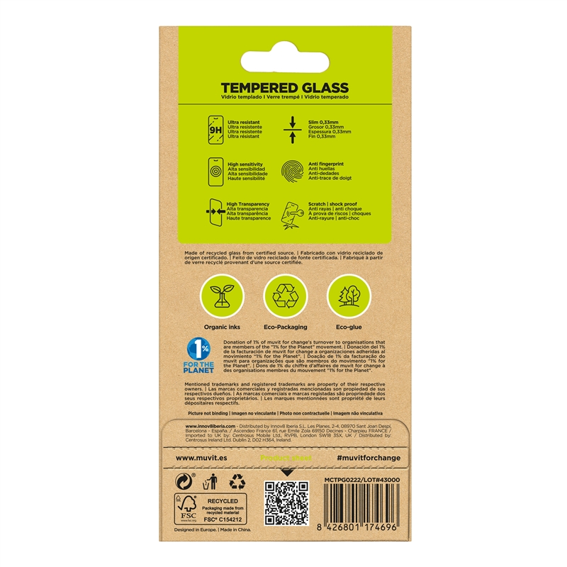 muvit for change protector pantalla compatible con Xiaomi Redmi Note 13 5G vidrio plano marco negro