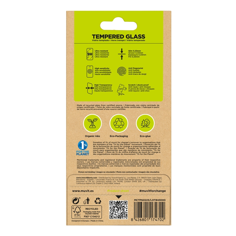 muvit for change protector pantalla compatible con Xiaomi Redmi Note 13 Pro+ 5G vidrio plano