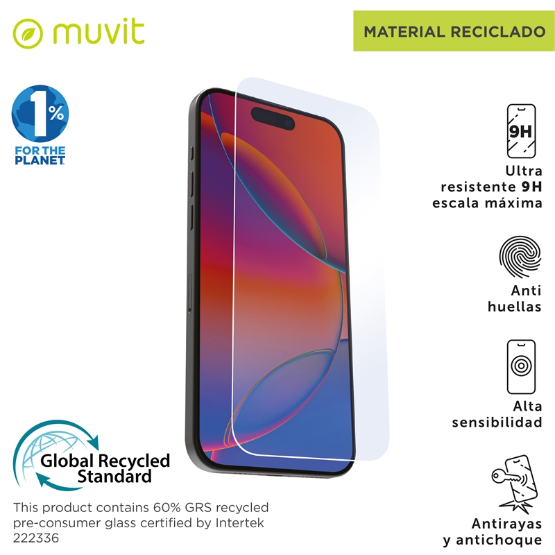 muvit for change protector pantalla compatible con Apple iPhone 17/17 Pro/16 Pro vidrio templado plano