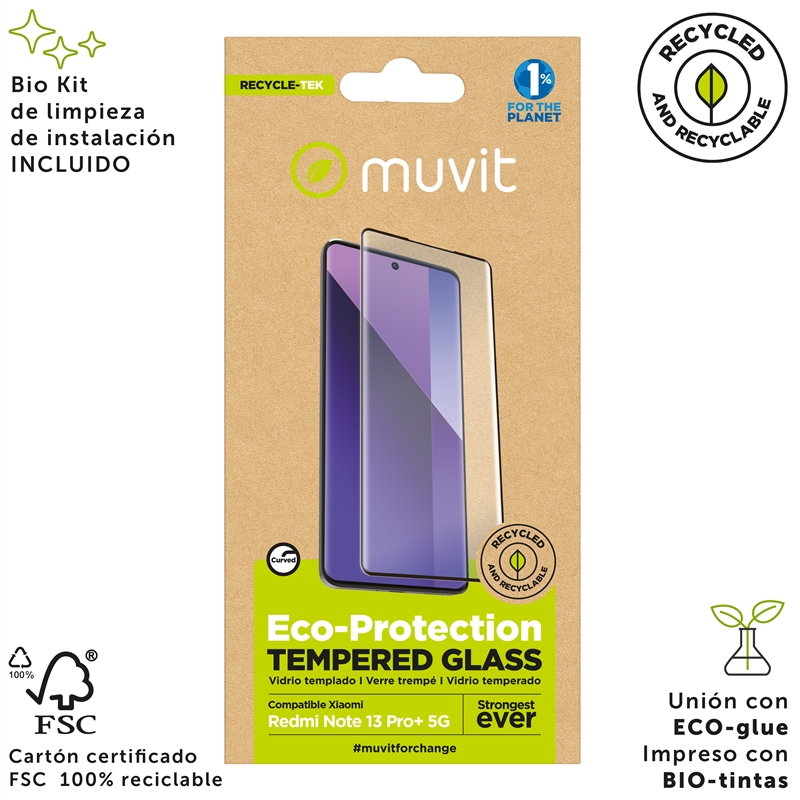 muvit for change protector pantalla compatible con Xiaomi Redmi Note 13 Pro+ 5G vidrio curvo