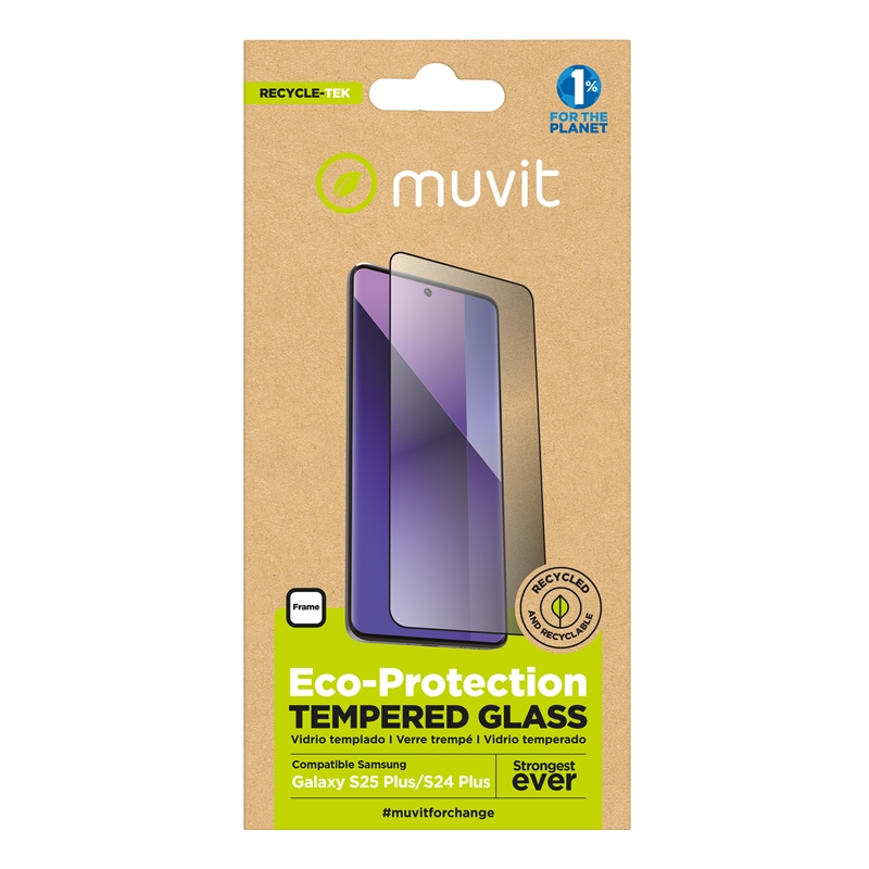 muvit for change protector pantalla compatible Samsung Galaxy S25 Plus/S24 Plus vidrio templado marco negro