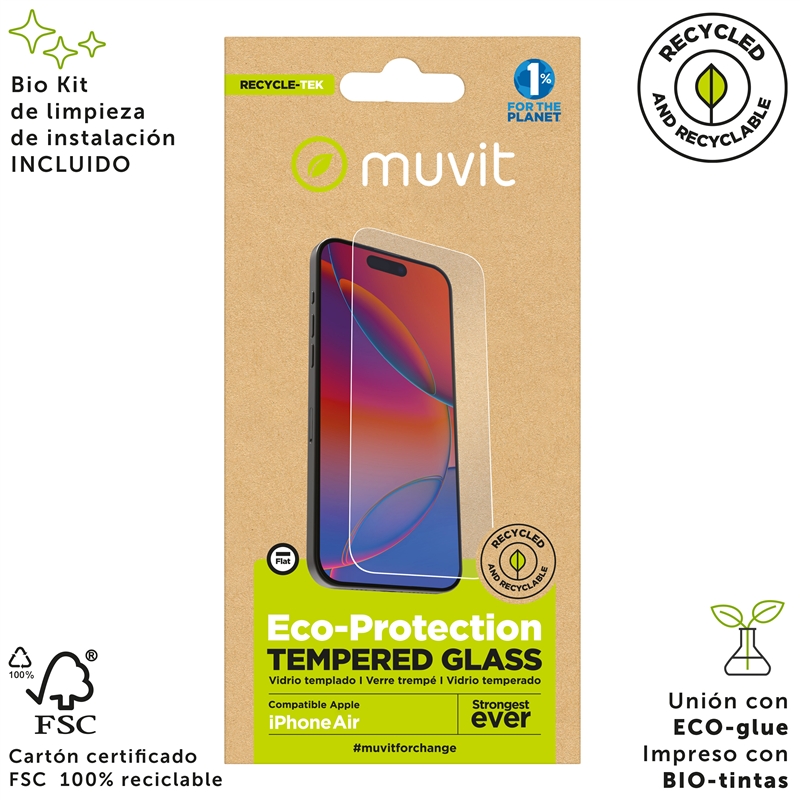 muvit for change protector pantalla compatible con Apple iPhone Air vidrio templado plano