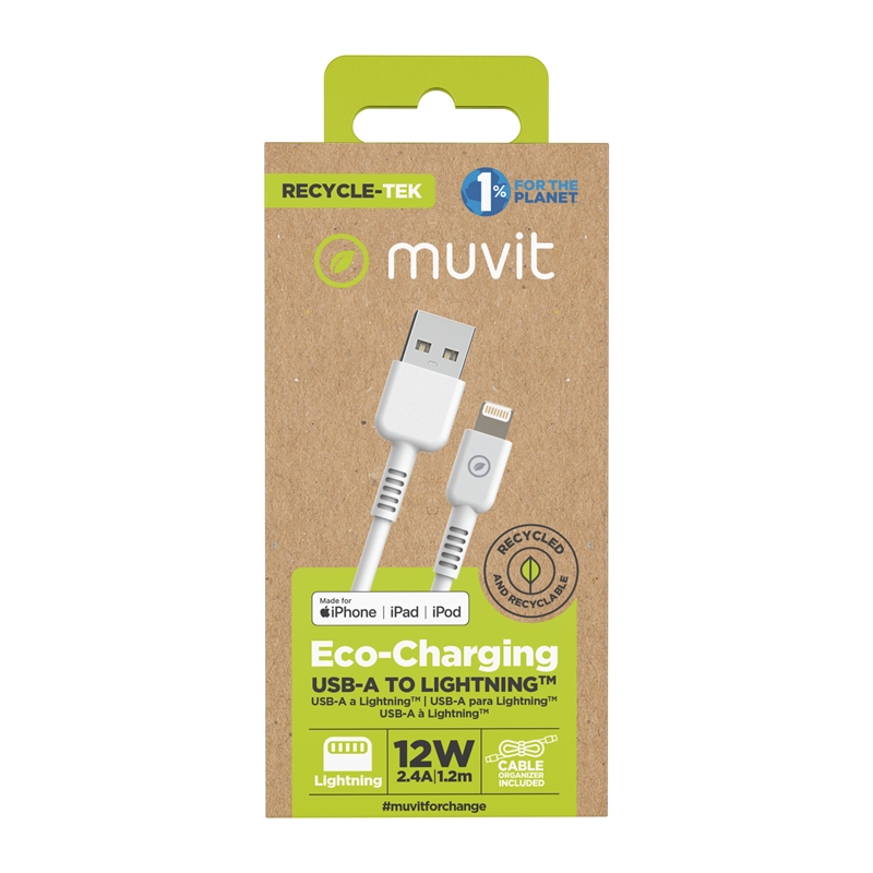 muvit for change cable USB a Lightning MFI 2,4A/12W 1,2m blanco