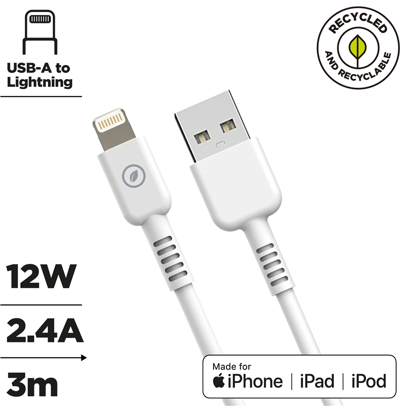 muvit for change cable USB a Lightning MFI 2,4A/12W 3m blanco