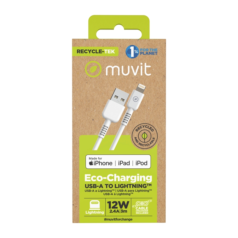 muvit for change cable USB a Lightning MFI 2,4A/12W 3m blanco