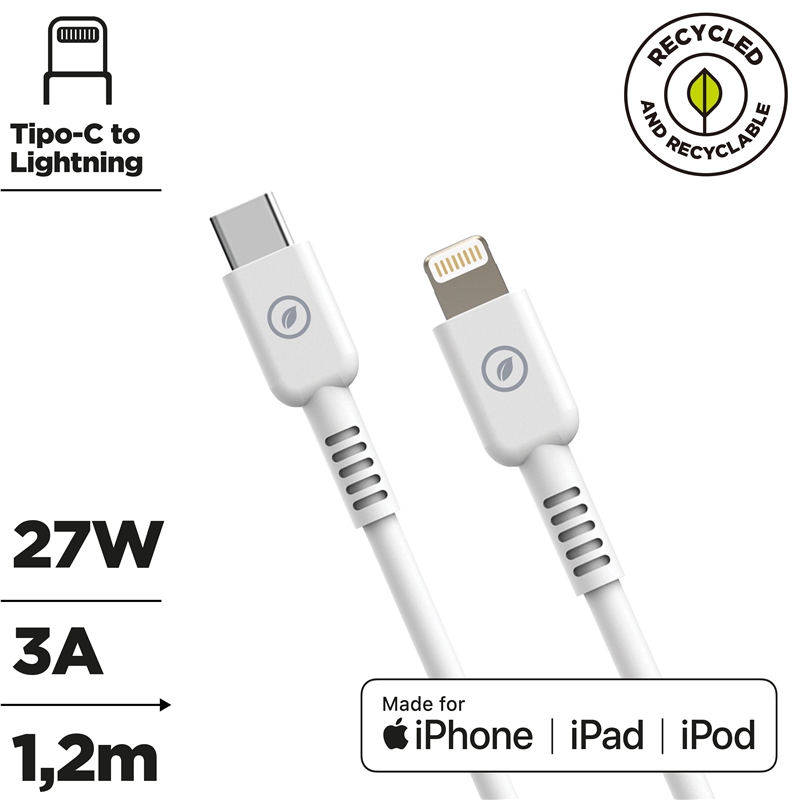 muvit for change cable Tipo C a Lightning MFI 3A/27W 1,2m blanco
