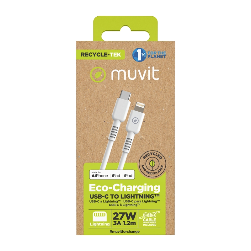 muvit for change cable Tipo C a Lightning MFI 3A/27W 1,2m blanco