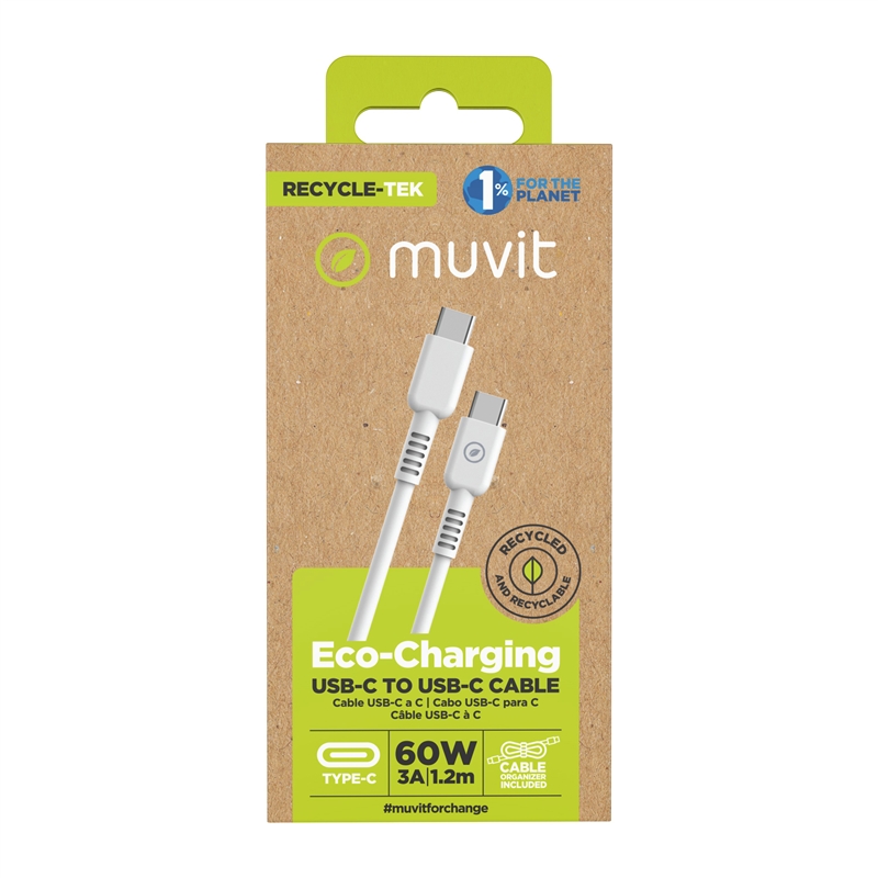 muvit for change cable Tipo C a Tipo C 3A/60W 1.2m blanco
