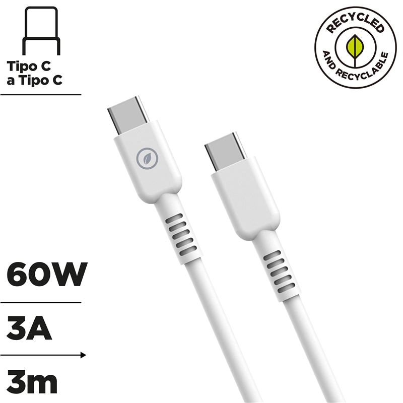 muvit for change cable Tipo C a Tipo C 3A/60W 3m blanco