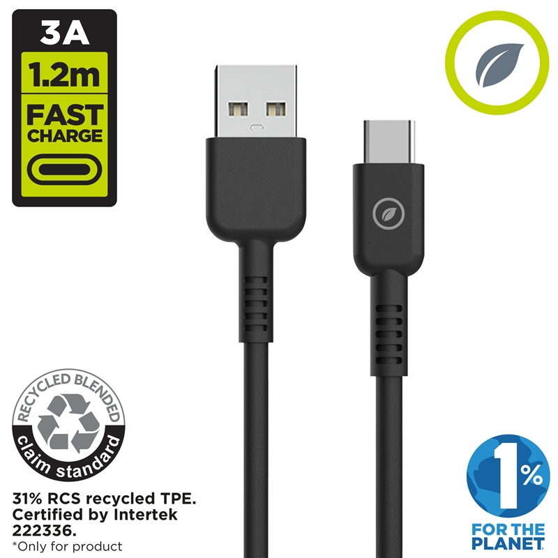muvit for change cable USB a Tipo C 3A/27W 1.2m negro