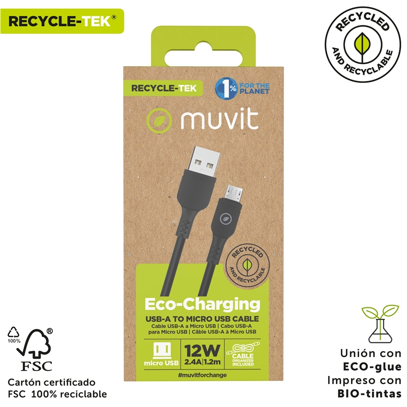 muvit for change cable USB a Micro USB 2,4A/10W 1,2m negro