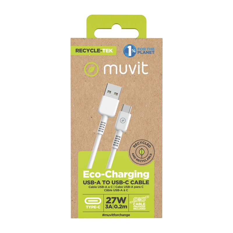 muvit for change cable USB a Tipo C 3A/27W 0.2m blanco