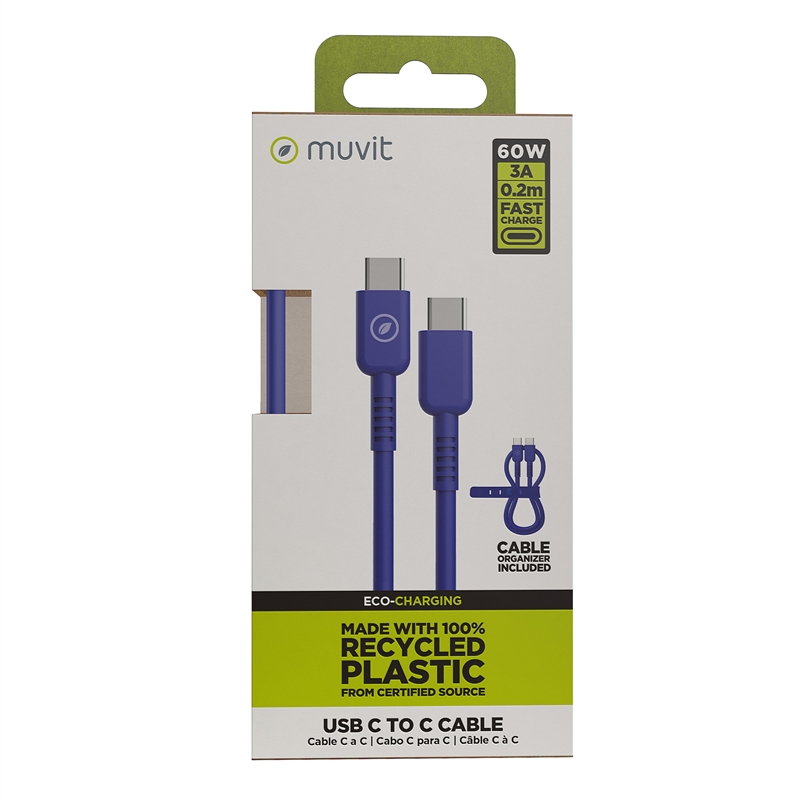 muvit for change cable Tipo C a Tipo C 3A/60W 0.2m azul