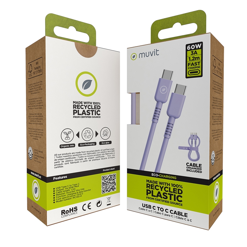 muvit for change cable Tipo C a Tipo C 3A/60W 1.2m lavanda