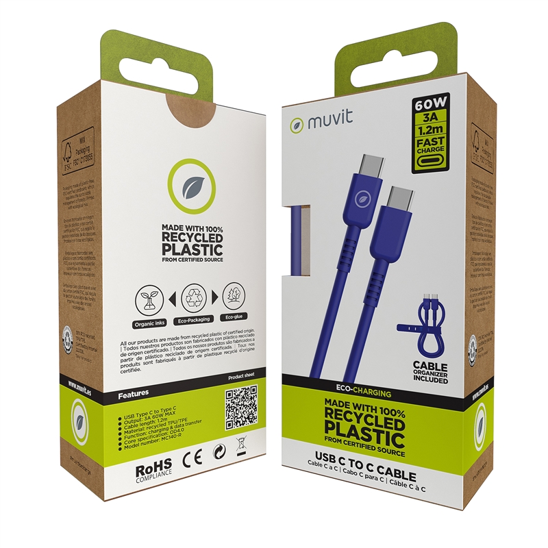 muvit for change cable Tipo C a Tipo C 3A/60W 1.2m azul