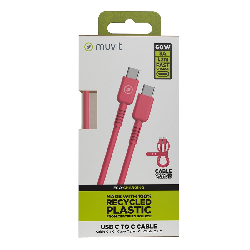 muvit for change cable Tipo C a Tipo C 3A/60W 1.2m magenta