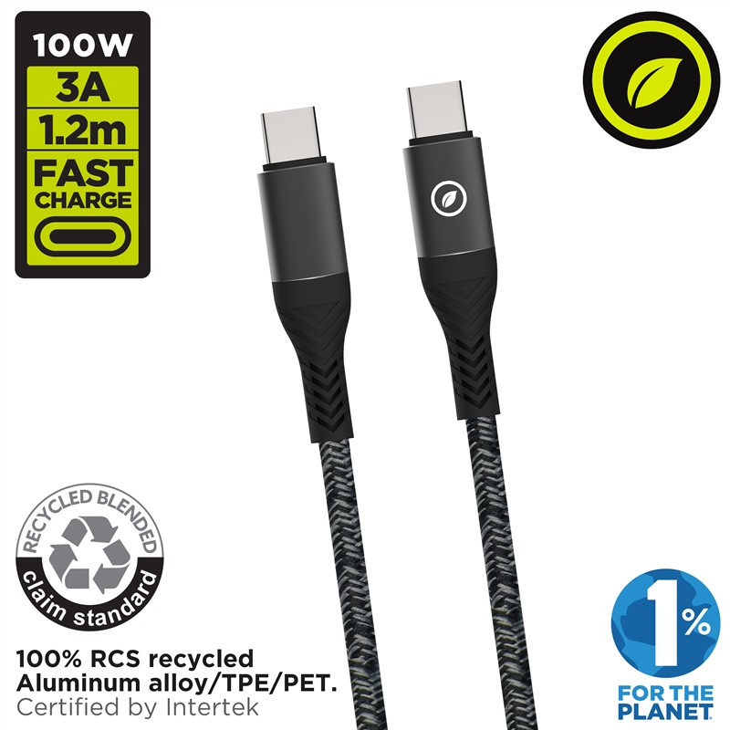 muvit for change cable Tipo C a Tipo C 5A/100W 1.2m resistente negro