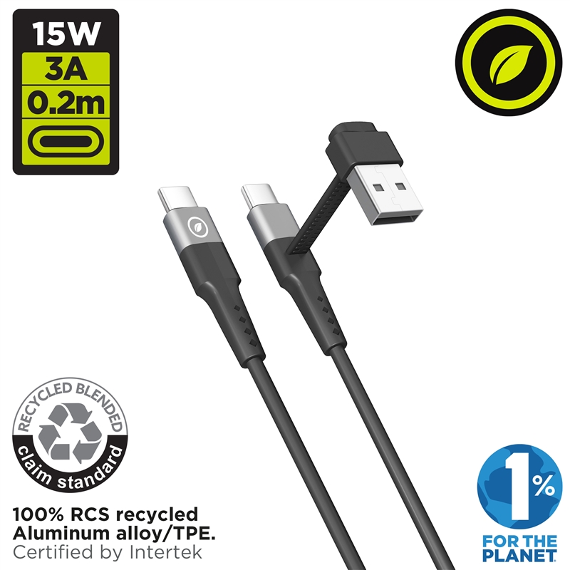 muvit for change cable Tipo C + Tipo A a Tipo C 3A 15w 0,2m negro