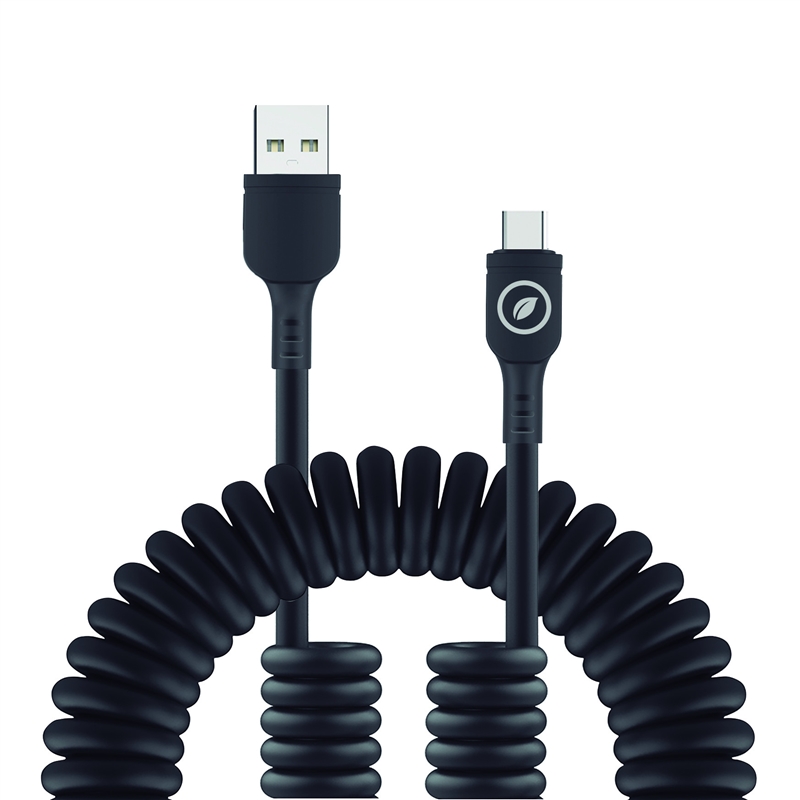 muvit for change cable rizado USB a Tipo C 3A 60w 1,2m negro