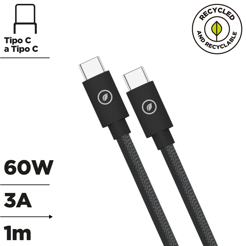 muvit for change cable magnético Tipo C a Tipo C 3A 60W 1m negro