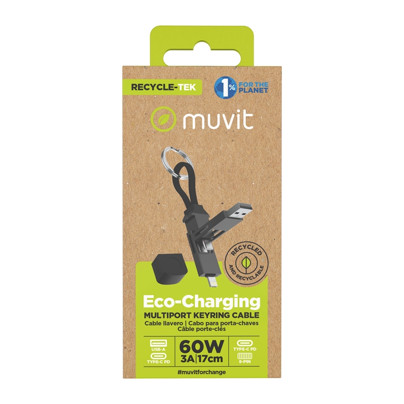 muvit for change cable Llavero multiconector (Tipo C, USB-A, 8-pin) negro