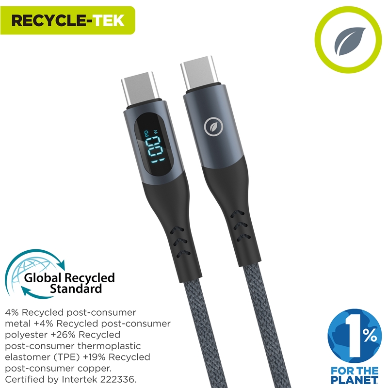 muvit for change cable Tipo C a Tipo C 100W con pantalla LCD gris
