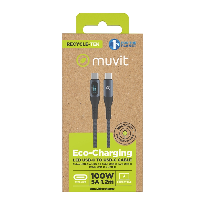 muvit for change cable Tipo C a Tipo C 100W con pantalla LCD gris