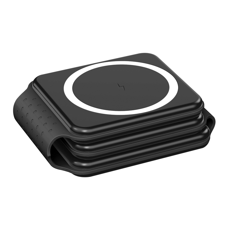 muvit for change cargador 3 en 1 compacto wireless con magsafe+Watch+Airpod plegable negro