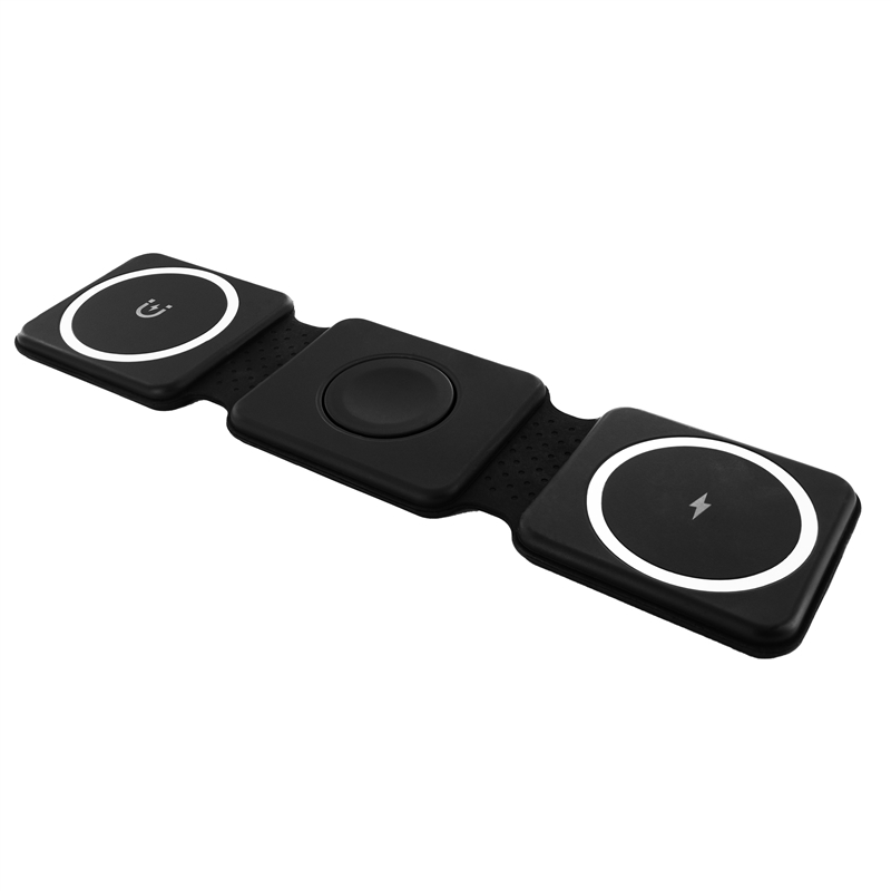muvit for change cargador 3 en 1 compacto wireless con magsafe+Watch+Airpod plegable negro