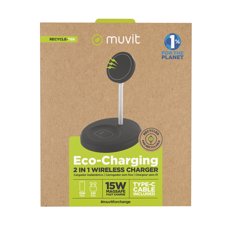 muvit for change cargador 2 en 1 soporte magsafe+iWatch/Airpod negro