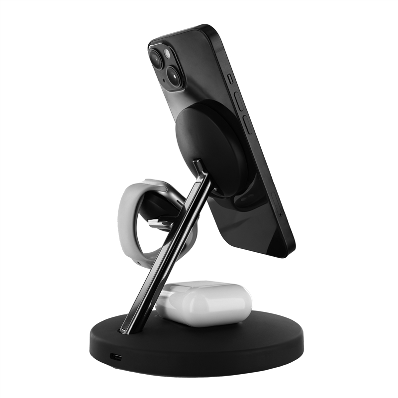 muvit for change cargador 3 en 1 soporte magsafe+soporte iWatch+Airpod negro