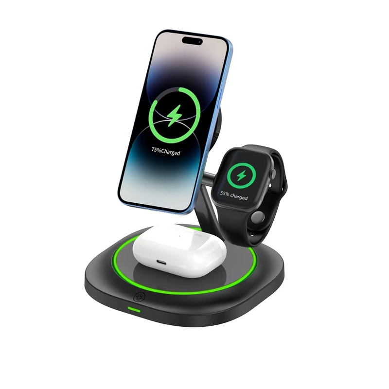 muvit for change cargador 3 en 1 soporte magsafe+soporte iWatch+Airpod negro