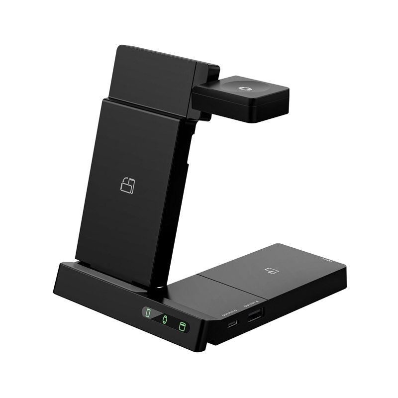 muvit for change base cargadora inalambrica 6 en 1 plegable smartphone+Watch+Airpods+dos puertos USB A+C negra