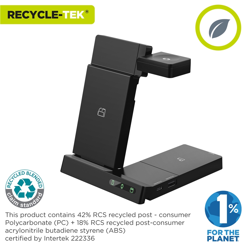 muvit for change base cargadora inalambrica 6 en 1 plegable smartphone+Watch+Airpods+dos puertos USB A+C negra