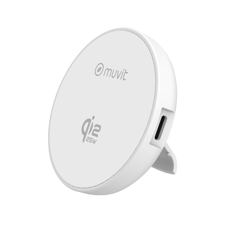 muvit for change cargador inalámbrico Qi2 25W con soporte blanco