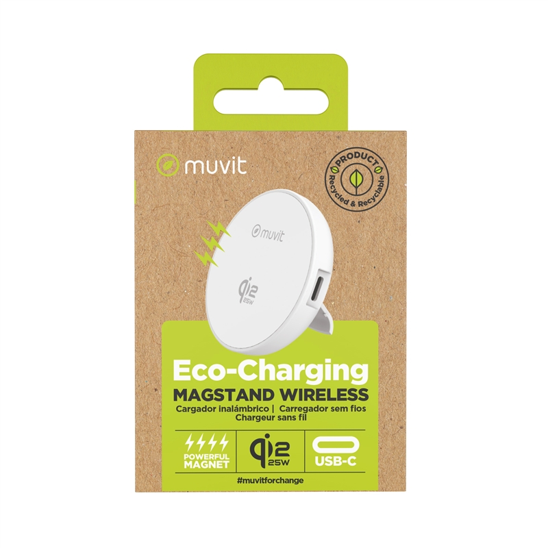 muvit for change cargador inalámbrico Qi2 25W con soporte blanco