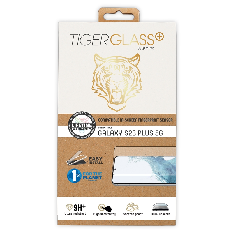 Tiger protector pantalla compatible con Samsung Galaxy S23 Plus 5G vidrio templado curvo marco negro antibacteria