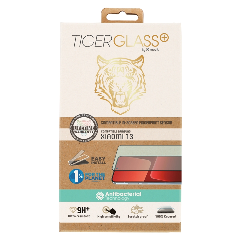 Tiger protector pantalla compatible con Xiaomi 13 vidrio templado curvo marco negro antibacteria